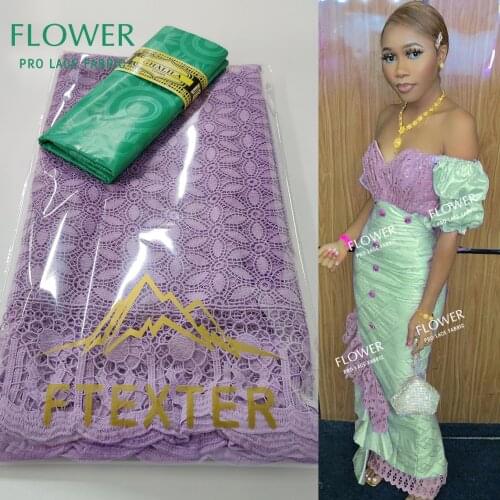 Purple And Green Skin Friendly And Soft Swiss Voile Dry Lace With Guipure For African Traditional Wedding Bazin Riche Fabrics