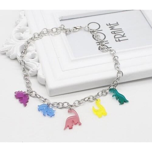 Hip-hop style multicolor pendant girl cartoon acrylic necklace dinosaur clavicle chain diy jewelry gift