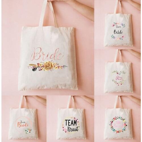 Team Bride Printed Women Canvas Bag Wedding Party Shoulder Bag Tote Female Shopping Bags Beach Bag Bridesmaid Gifts Eco Reusable