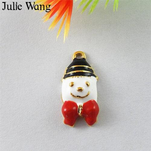 Julie Wang 10PCS Enamel Christmas Snowman Charms Gold Tone Alloy Necklace Pendant Earrings Findings DIY Jewelry Making Accessory