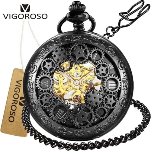 Steampunk Pocket Watch New Design Luxury Brand Fashion Skeleton Watches Hand Wind Mechanical Pocket Watch with chain & gift box