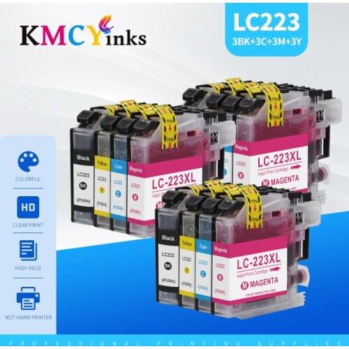 KMCYinks With Chip 12Pcs LC223 LC221 Compatible Ink Cartridge For Brother MFC-J4420DW/J4620DW/J4625DWJ480DW/J680DW Printer