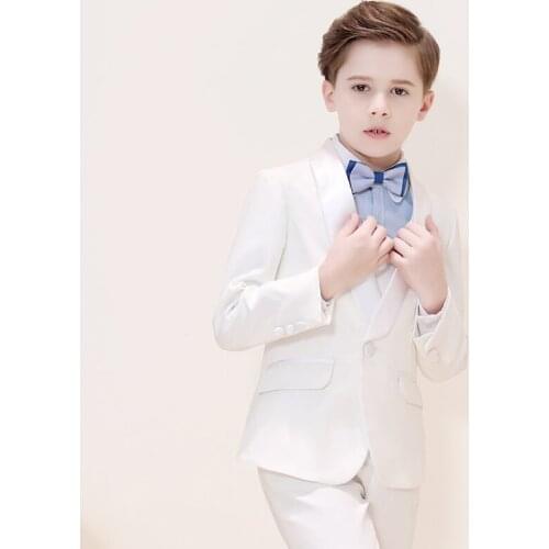 Flower Boys White Wedding Dress Suit Formal Kids Prom Baptism Tuxedo New Childrens Day Performance School Uniform Costume
