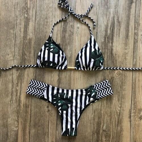 Print Swimwear String Mini Swimsuit 2020 Brazilian Bikini New Lace-up Beach wear Sexy Halter Swimsuit Women Thong Micro Bikini
