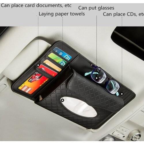 Sun Visor Multifunction Tissue Holder Car Tissue Box Card Packs PU Leather Glasses Clip Pen Holder CD Bag Car Accessories