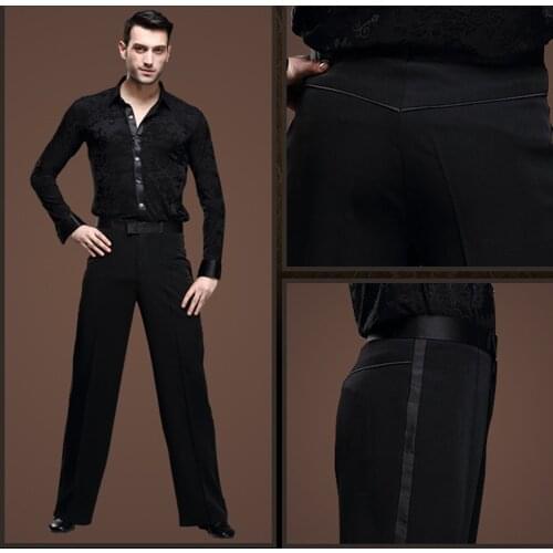 2018 Male Latin Dance Pants 2Kind Of Pocket Child Adult Sizes Black linen ballroom performance Rumba Paso Doble Cowboy