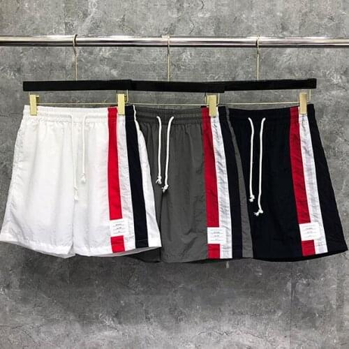 2021 Fashion TB THOM Brand Casual Shorts Men Summer Beach Shorts Sports Trousers Vertical Striped Panelled Jogger Track Shorts