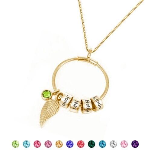 MYLONGINGCHARM Custom Name Necklace with Birthstone and leaf Pendants Personalized Gift for Mothers Day 3 colors available