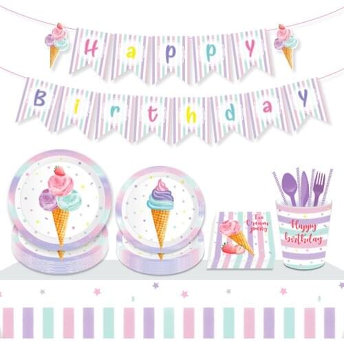 Summer DIY Ice Cream Ice Lolly Theme Disposable Tableware Sets Girls Birthday Party Baby Shower Party Decorations