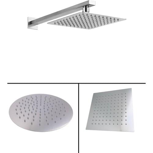 Brushed Rainfall Shower Head Stainless Steel Bathroom 8/10/12" Inch Square Top Shower Head with Wall Mounted Shower Arm