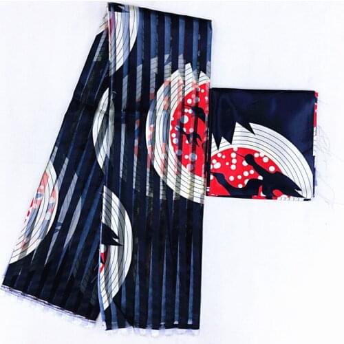 New silk fabric 4yards+2 yards ribbon silk fabric High quality digital print Organza silk material african nigerian fabric