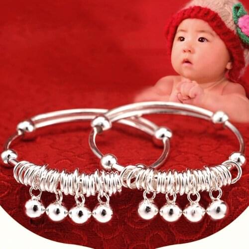 1pc Infant Baby Silver Plated Adjustable Bell Bangle Hand Foot Bracelet Jewelry Gift For Newborn Babies Boys and Girls