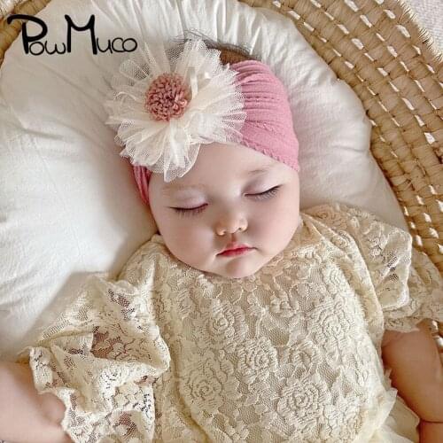 Powmuco 1 PCS Baby Girls Comfortable Soft Nylon Hairband Fashion Handmade Net Yarn Flowers Elastic Wide Headband Infant Headwear