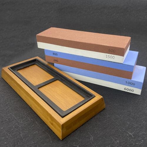 Anti-slip bamboo base anti-slip silicone oil stone pad 15 degree fixed angle knife holder sharpening oil stone white steel jade