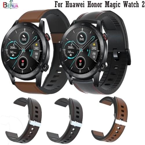 22mm silicone +Leather Straps Wristband For Huawei Honor Magic Watch 2 Watchband for huami Amazfit Stratos 2 2S Smart Wriststrap