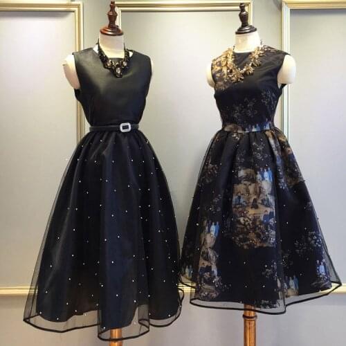 Chic womens Black party dress High quality womens vintage Ball Gown dress B730