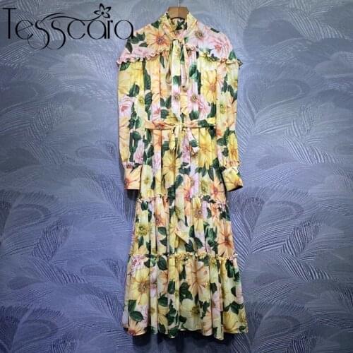 TESSCARA Women Luxury Floral Dress Festa Female High Quality Long Elegant Party Robe Femme Runway Designer Vintage Vestidos