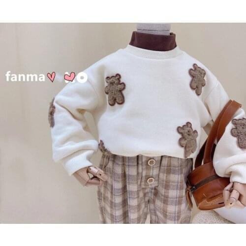 2-7 Y Toddler Girls Cartoon Hoodies Autumn Winter Kids Plus Velvet Thick Sweatshirt Cute Bear Warm Pullovers for Girl Baby Tops