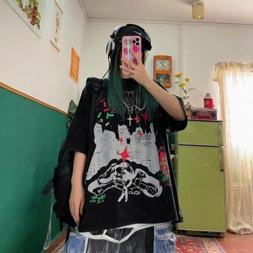 Street hip hop retro cool neutral wash old print loose size short sleeve T-shirts BF men and women tees