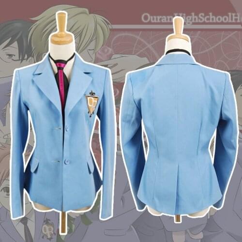 Ouran High School Host Club Cosplay Uniform School Girl Boy Haruhi Kyoya Hikaru Takashi Uniform Cosplay Costume Blue Jacket+Tie