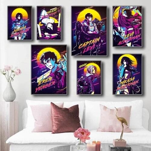 Japanese Classic Anime Attack On Titan Poster Living Kids Room Quality Canvas Retro Colored Painting Art Home Wall Decor Picture