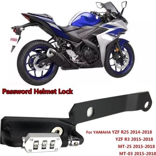 YZF R3 Helmet Lock Password Mount Hook Black Side Anti-theft Security Fits For Yamaha YZF R25 / MT-25 / YZF R3 / MT-03 2015-2018