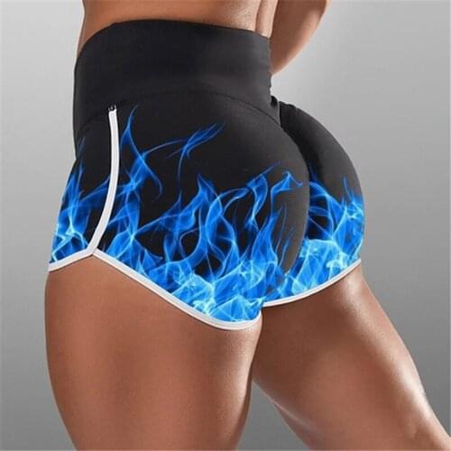 Female Plus Size High Waist Casual Shorts Female Fire Flame 3D Printed Butt Lifting Workout Running Tummy Control Shorts
