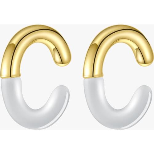 ENFASHION C Shape Glass Ear Cuff Earrings For Women Gold Color Minimalist Non-Piercing Earings Fashion Jewelry Kolczyki E201202