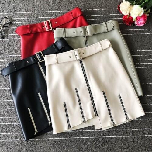 Europe style womens real leather skirts 2019 autumn high quality high-waist leather zipper skirt A819