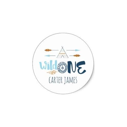 3.8cm Wild One Boy First Birthday Stickers