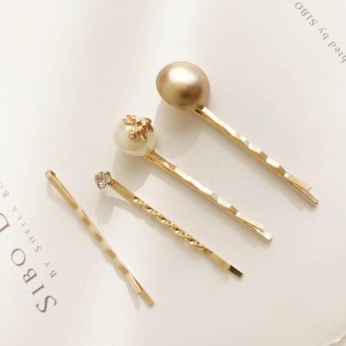 4 Pieces/Set Cute Artifial Pearl Crystal Black Gold Bobby Hairpins Ball Semicircle Heart Flower Crown Headwear for Women