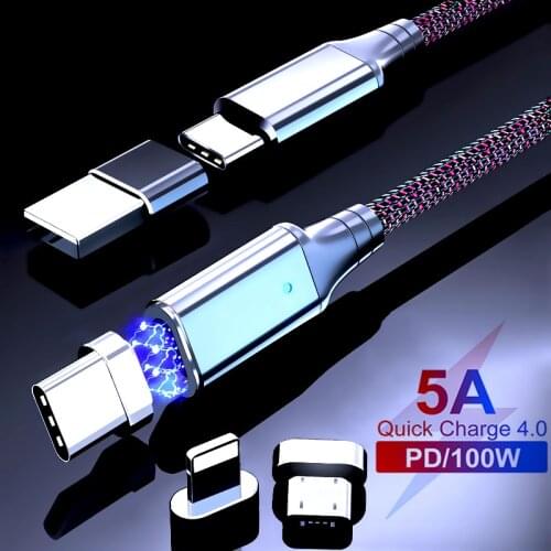 5A PD 100W Magnetic Micro USB Type C Charging Cable Mobile Phone Quick Charge Cable For MacBook iPad For iPhone12 11 Xiaomi 11