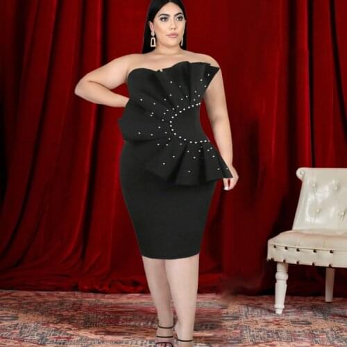 Dashiki African Dresses For Women Black Tube Sexy Backless Party Beading Ruffles Ladies Night Evening Birthday Africa Clothing