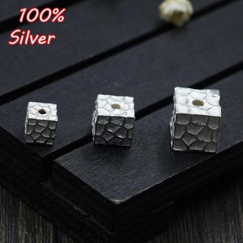 925 Sterling Silver Color Cubic Geometric Scattered Beads 6 8 10mm Charm Beads Fit Bracelets Jewelry Making Square Accessories