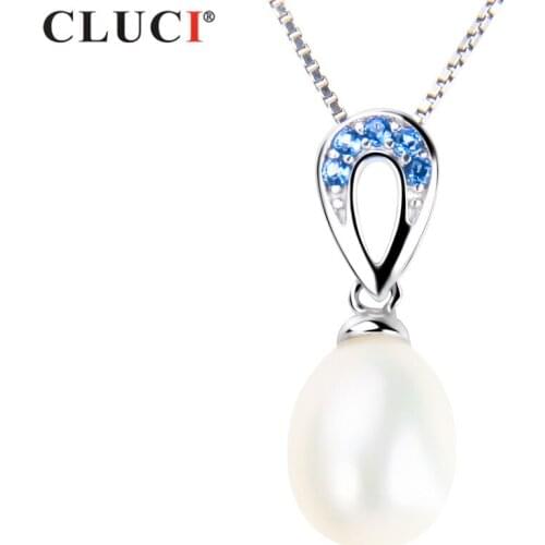 CLUCI Fine Jewelry 100% Sterling Silver 925 Water-Drop Freshwater Pearl Pendant & Necklace For Women Jewelry FSP201SB