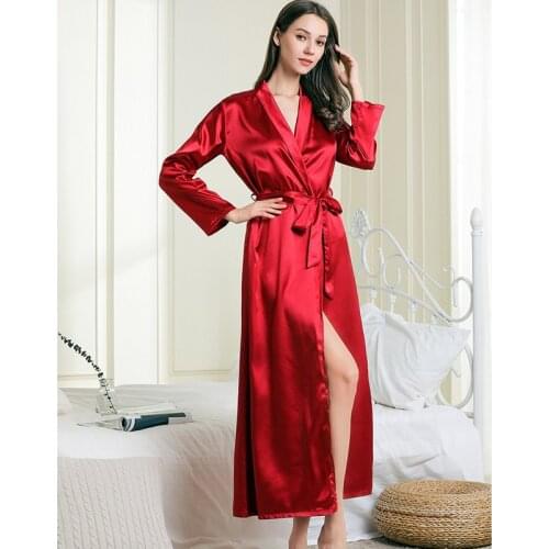 Long Satin Silk Robes for Women Summer Kimono Sleepwear Sexy Bathrobe Elegant Party Wedding Bath Robe Homewear