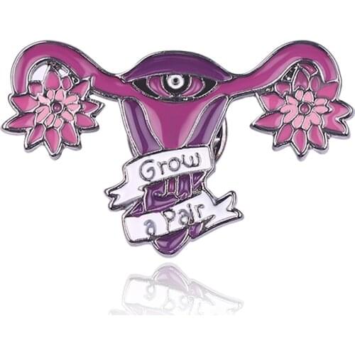 High grow a pair Enamel Pin Uterus Feminist Badge Lapel Pins and Brooch Women Halloween Gift Metal Craft Collar Jewelry