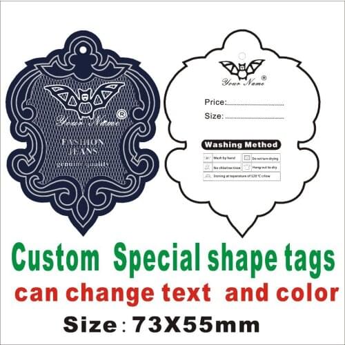 1000pcs Custom Special shape clothes tags ,can change text and colour 300gsm Paper Size:73X55mm,Y6