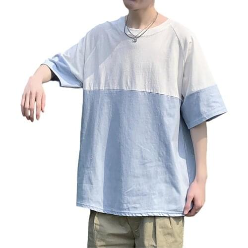 Men Tops Casual O Neck Half Sleeve Color Block Soft Student Loose Shirt T-shirt Top Mens Clothing 2021 for summer