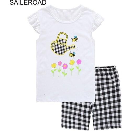 SAILEROAD Childrens Lattice Animals Pajamas Set Girls Paja Cotton Kids Pyjamas Boys Sleepwear Child Night Wear Clothing Suits