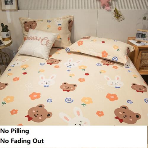 3pcs Set High Quality 100% Cotton Printed Bedsheet 1pc Soft Bed Sheet + 2pcs Pillowcase Single Queen King Size Flat Sheet