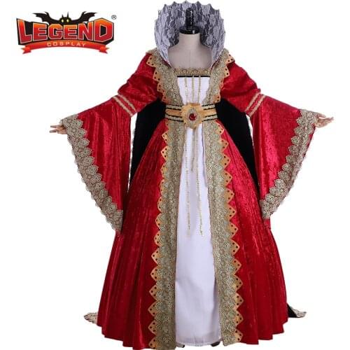 Cosplay legend Queen Court Ball Gown Dress Tudor Elizabeth Red Gown Princess Halloween Suit H001