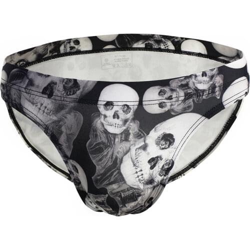 New Sexy Swimwear Mens Swimming Briefs Male Quick Dry Bikini Board Shorts Man Skull Printed Swimsuits Nylon Men Swim Brief