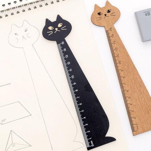 MINKYS Cute Black Cat Wood Straight Ruler Cartoon Sewing Drawing Tool Kids Gift Kawaii School Stationery Supplies