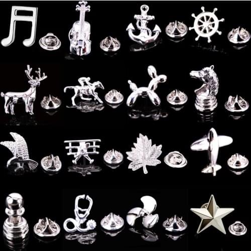 Mens Brooch Silver Horse Anchor Shark Guitar Crown Lapel Pins Neckpin Badge Pin Woman Wedding Couple High Quality Jewelry Gifts