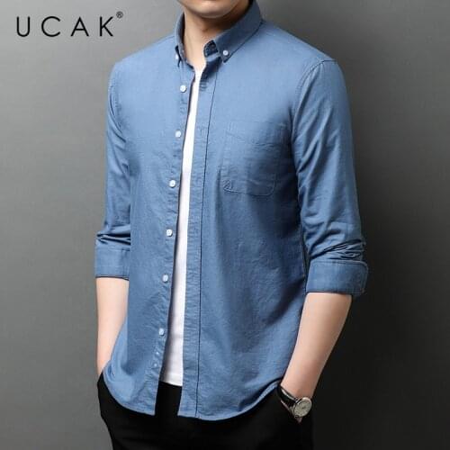 UCAK Brand Autumn Classic Solid Color Pure Cotton Long Sleeve Shirts Men Clothing Streetwear Casual Shirt Clothes Homme U6256