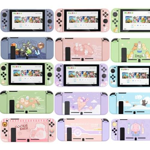 Kawaii Cartoon Soft Shell Protective Case JoyCon Controller Cover & Tempered Glass Film For Nintendo Switch Console