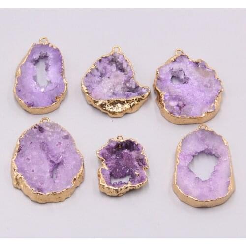 Natural purple gem stones geode irregular stone pendant necklace bracelet earring Accessories druzy quartz crystal necklace diy
