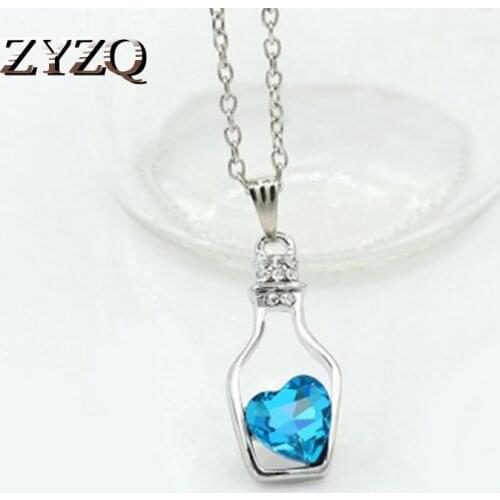 ZYZQ Creative Bottle Shaped Design Necklace For Women With Colorful Heart Shaped Crystal Stone Birthday Gift For Girlfriend
