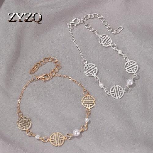 ZYZQ New Anklet Circular Pattern Artificial Pearl Creative Geometric Anklet Sweet Beach Girl Footwear